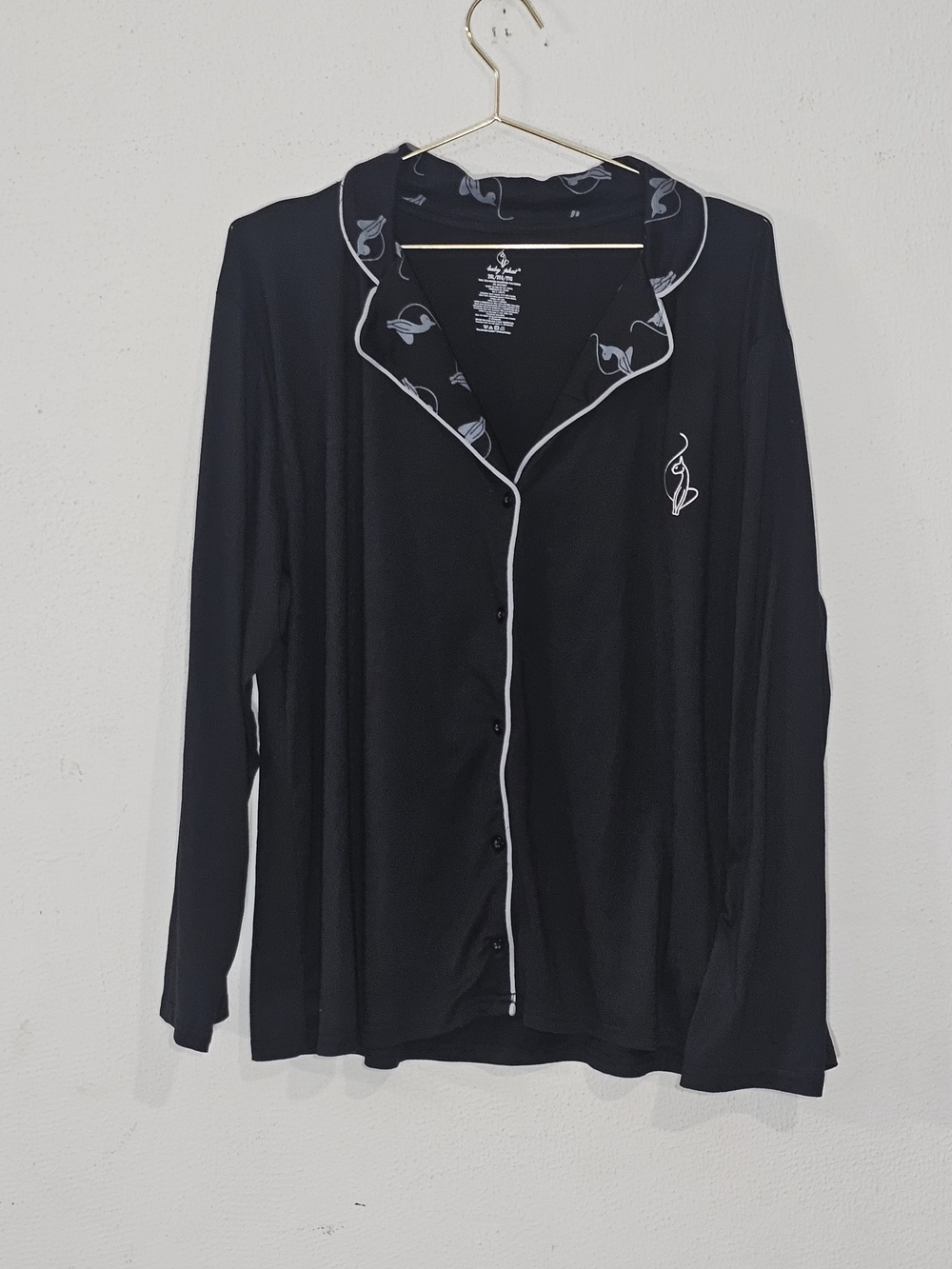 Baby Phat Black Button-Front Top with White Bird Motif Sz 2XL Y2K